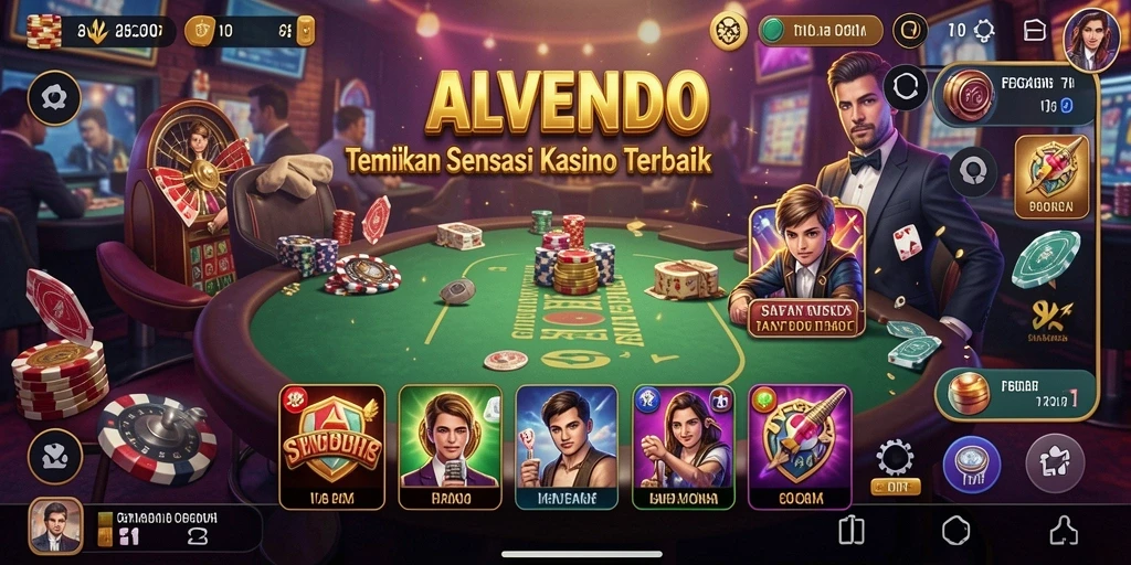 Tangkapan layar gameplay ALVENDO yang menampilkan berbagai permainan Kasino.