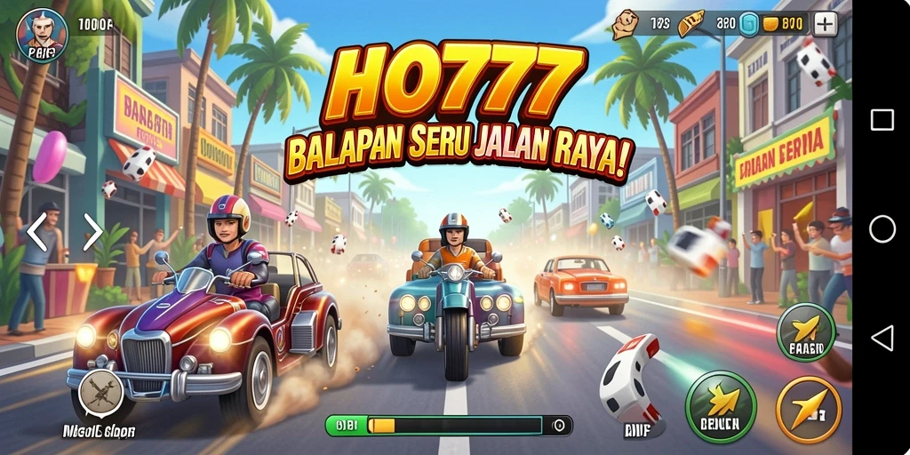 Tangkapan layar utama menunjukkan aksi balapan seru dalam HO777.