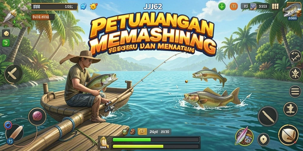 Screenshot gameplay JJ62 menampilkan momen seru memancing.