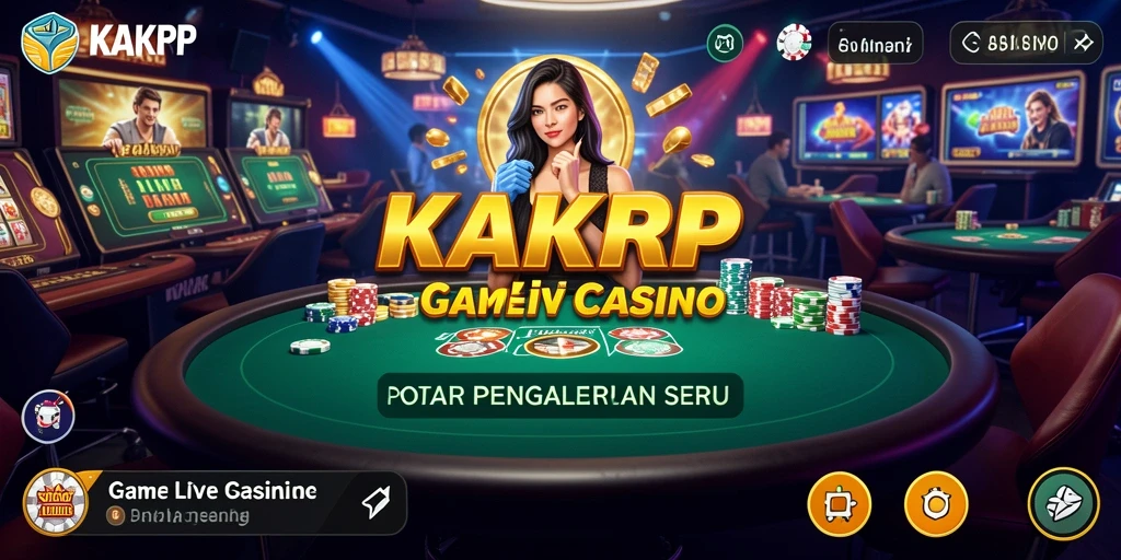 Tampilan utama KAKRP yang menampilkan dealer langsung dan permainan kasino.