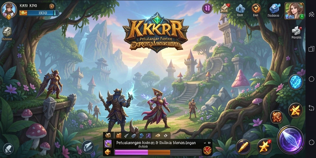 Tangkapan layar gameplay KKRP menunjukkan pertarungan epik dan eksplorasi dunia fantastis.