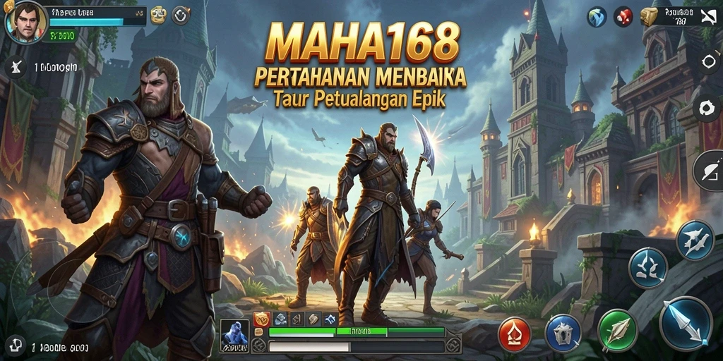 Screenshot gameplay MAHA168 Tower Defense yang menampilkan menara dan musuh.