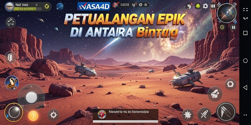 Screenshot menunjukkan aksi epik dalam petualangan RPG luar angkasa.