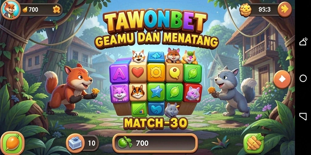 Tampilan gameplay TAWONBET yang seru dan penuh warna dalam aksi Match-3.